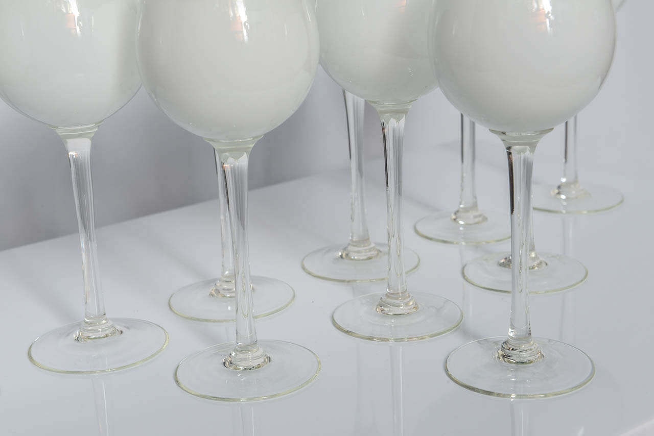 Italian Set of Ten 1960s Carlo Moretti White and Clear Cased Wine Goblets