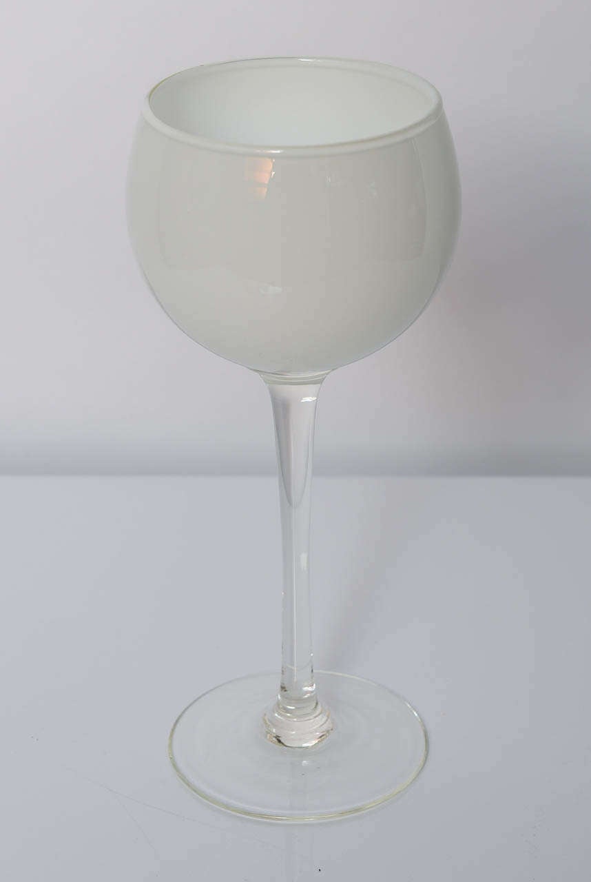 Set of Ten 1960s Carlo Moretti White and Clear Cased Wine Goblets In Excellent Condition In Miami, FL