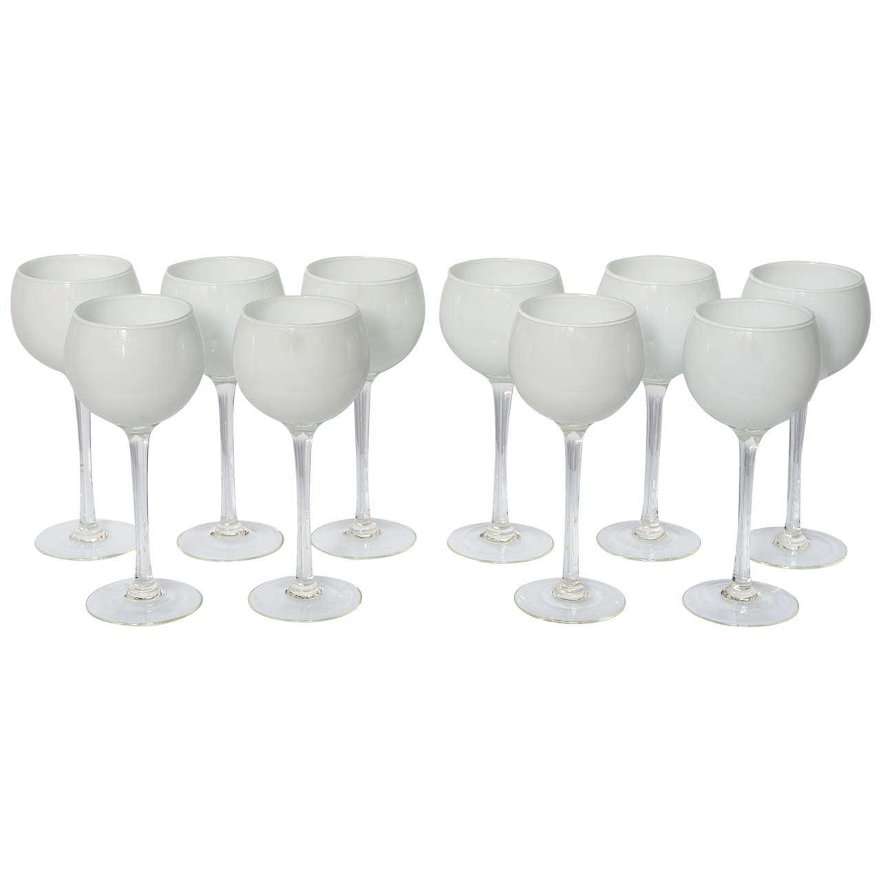 Set of Ten 1960s Carlo Moretti White and Clear Cased Wine Goblets