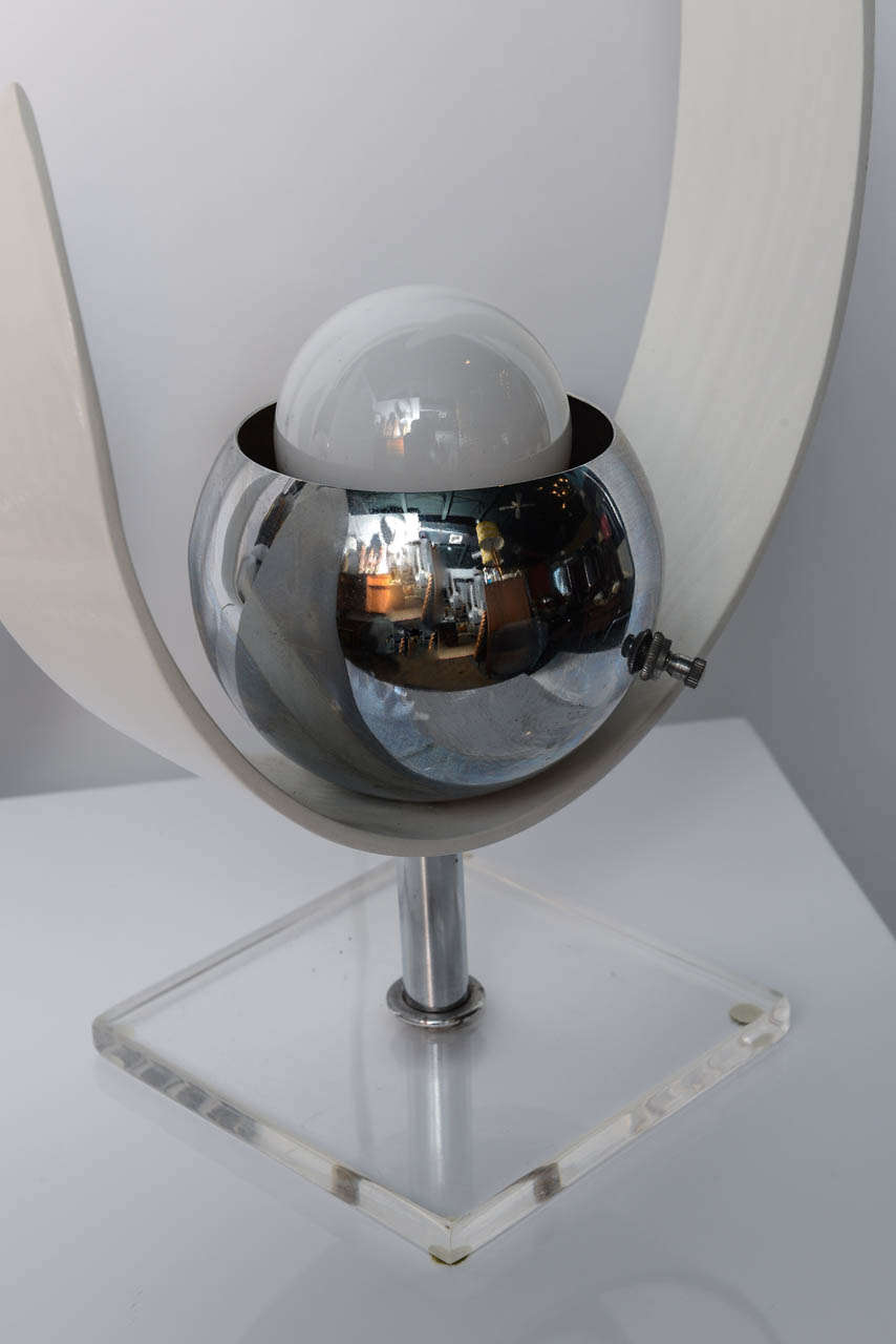American 1960s Modernist Robert Sonneman Style Wood and Chrome Eyeball Table Lamps