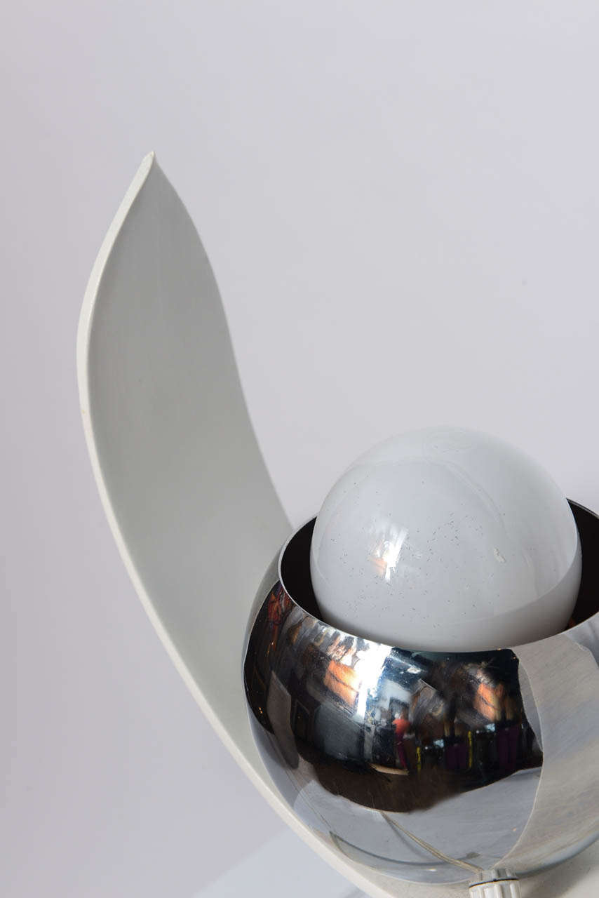 1960s Modernist Robert Sonneman Style Wood and Chrome Eyeball Table Lamps 1