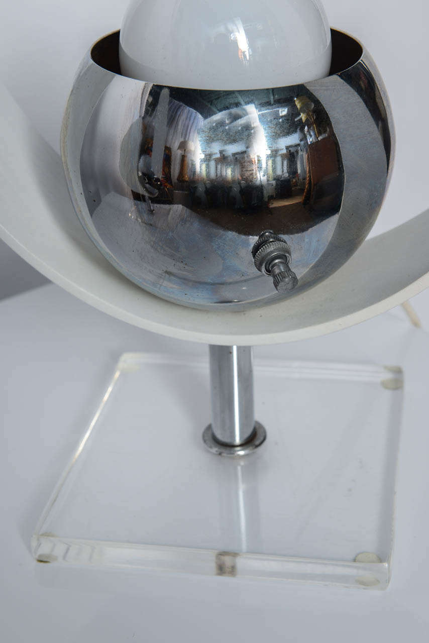 1960s Modernist Robert Sonneman Style Wood and Chrome Eyeball Table Lamps 2