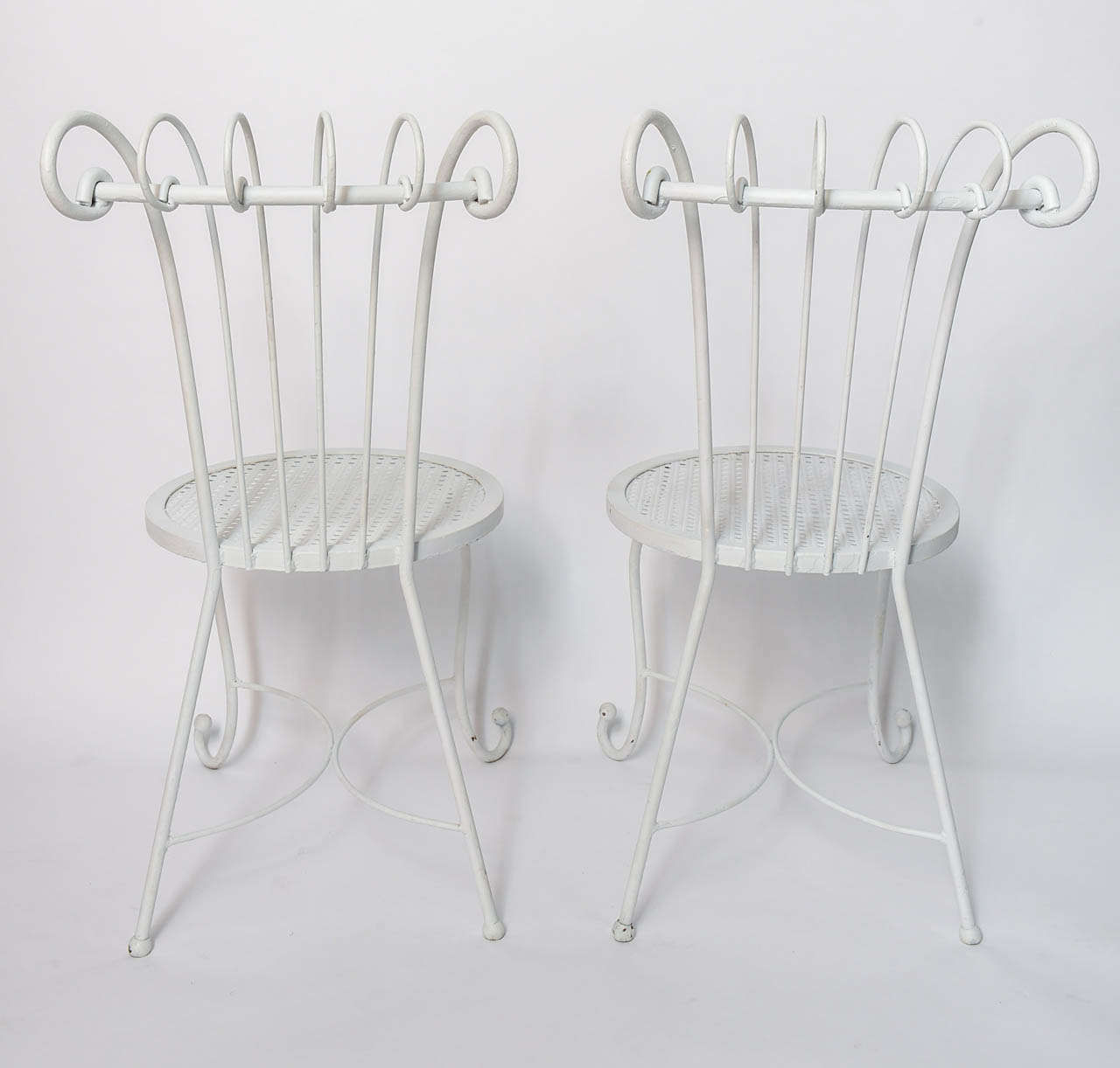 Set of Four 1940's Hollywood Regency White Wrought Iron Chairs 1