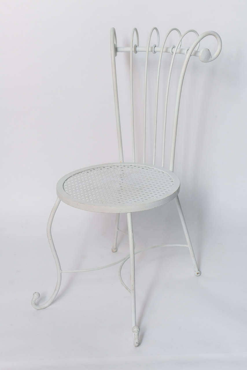 Set of Four 1940's Hollywood Regency White Wrought Iron Chairs 2