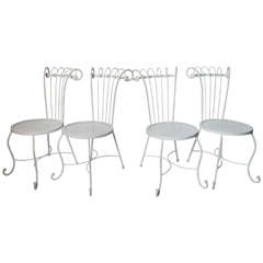 Set of Four 1940's Hollywood Regency White Wrought Iron Chairs