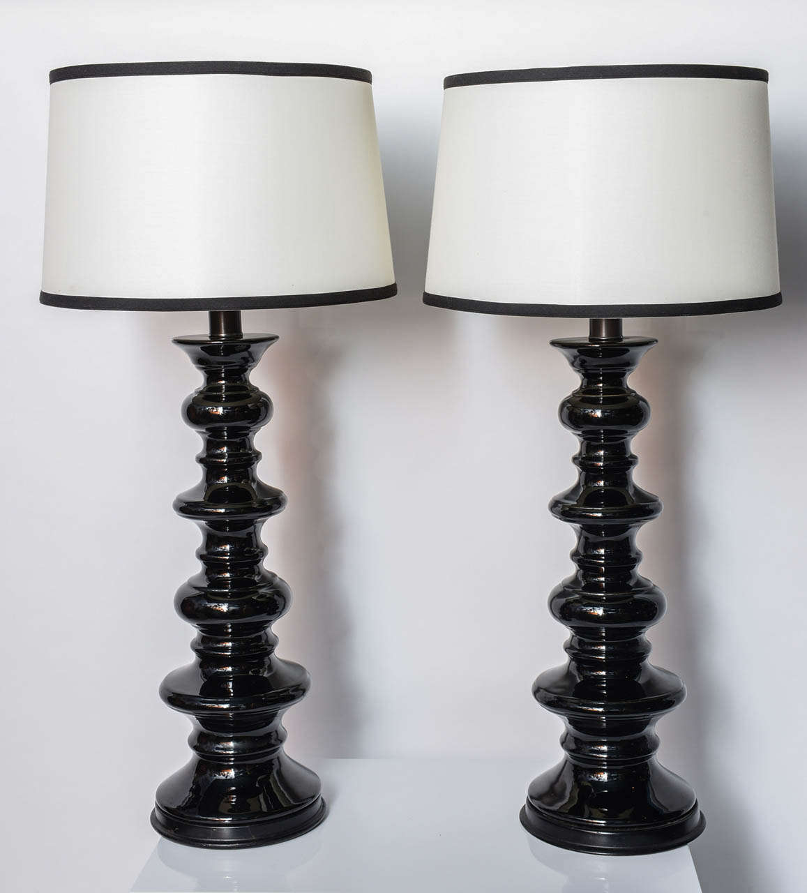 Fabulous Pair of Tall Black Hollywood Regency Style Table Lamps For