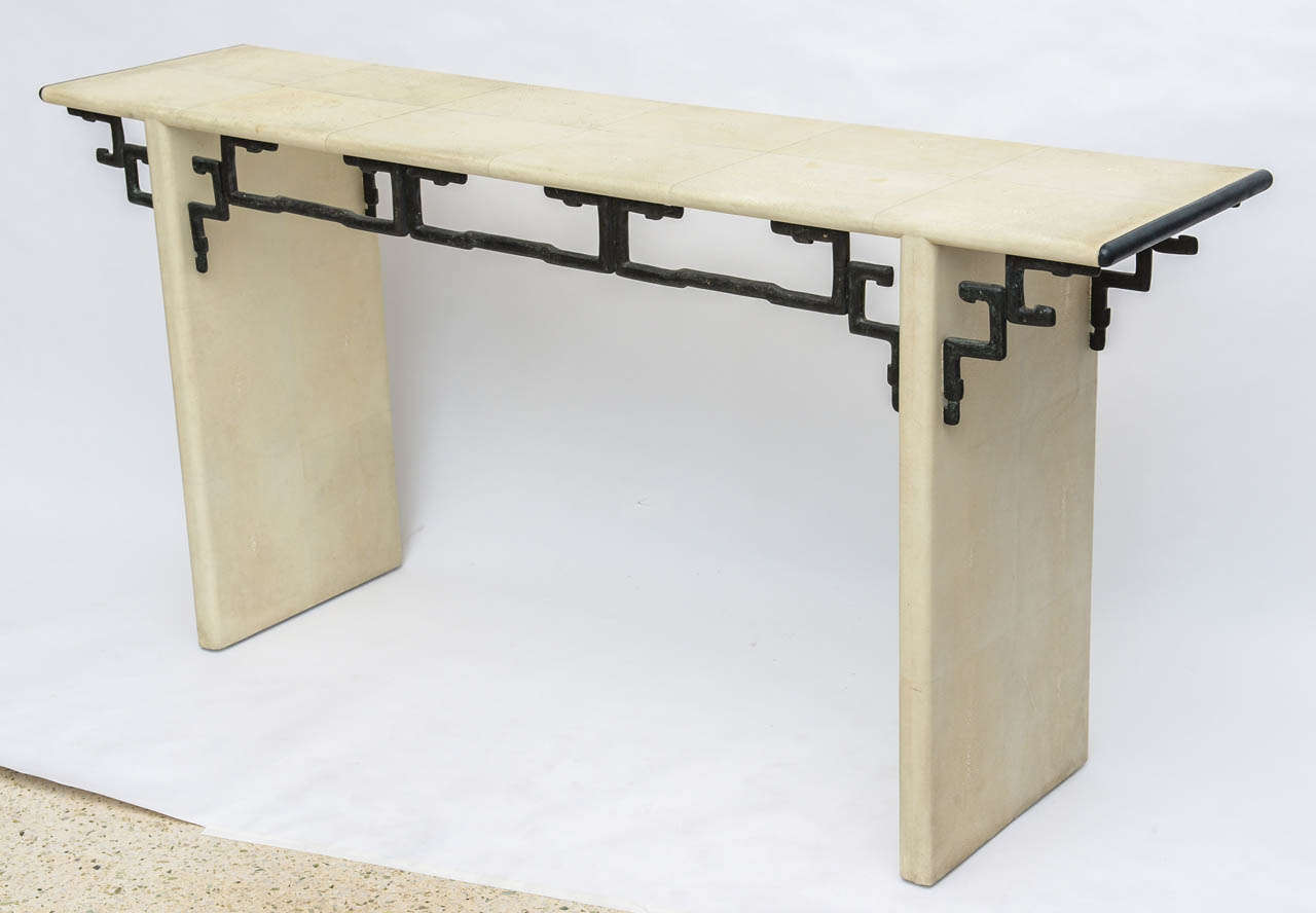 Mid-Century Modern An American Modern Shagreen & Bronze Console Table by Maitland Smith