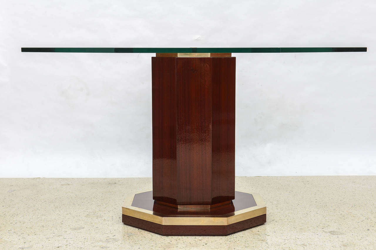 Mid-Century Modern French Modern Mahogany, Bronze and Glass Center Table, Attributed to J. Quinet For Sale