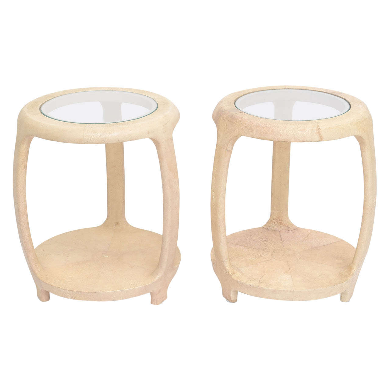 Pair of American Modern Shagreen and Glass Side Tables by Maitland-Smith