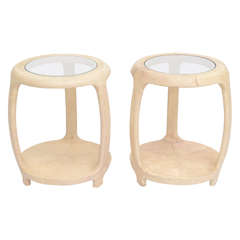 Pair of American Modern Shagreen and Glass Side Tables by Maitland-Smith 2