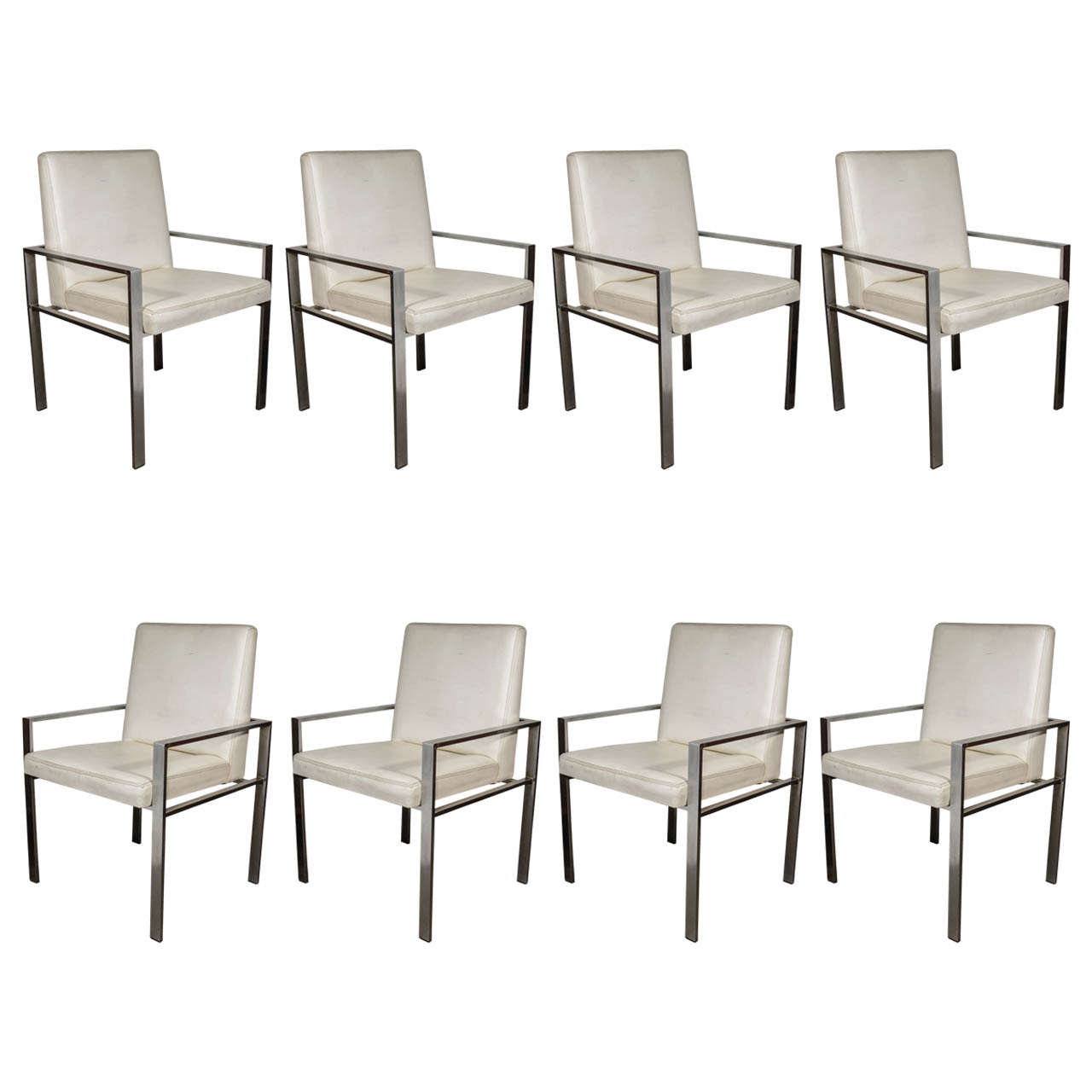 Set of Eight 1970s Aluminium Framed Dining Chairs For Sale