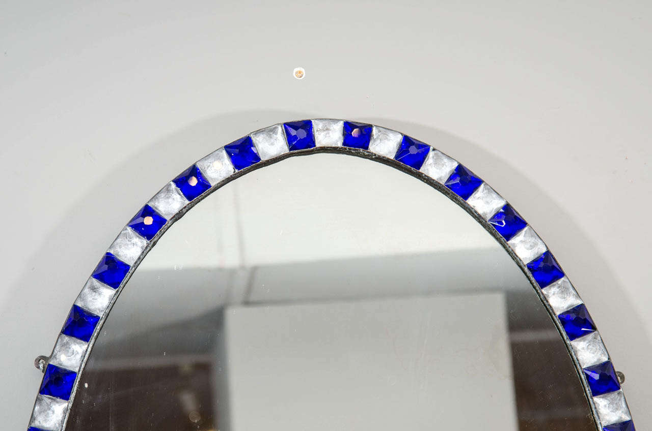 Pair of Irish Blue and White Glass Mirrors In Excellent Condition In New York, NY