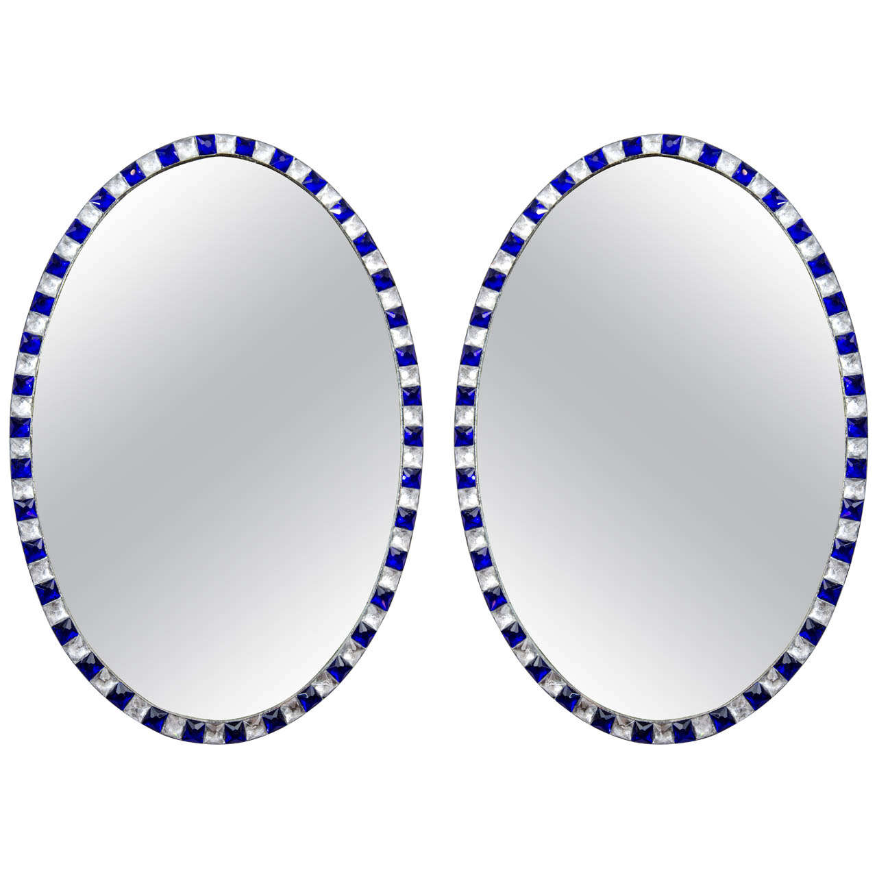 Pair of Irish Blue and White Glass Mirrors