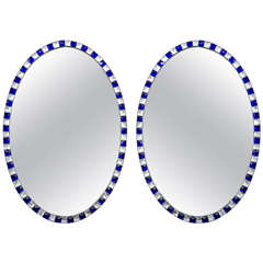 Pair of Irish Blue and White Glass Mirrors