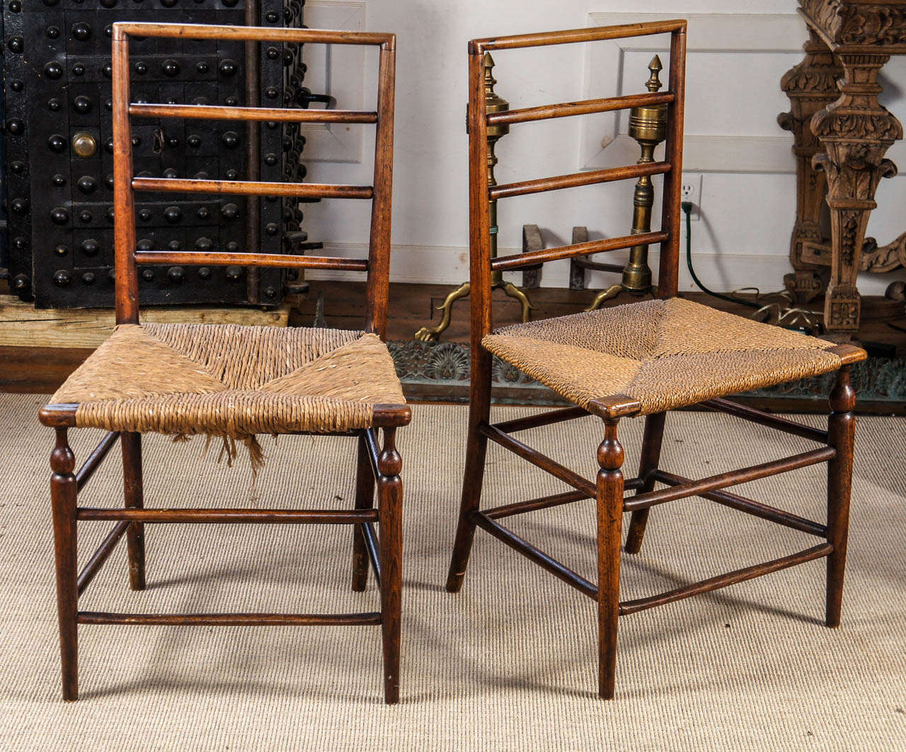 Set of Four English Elm Side Chairs