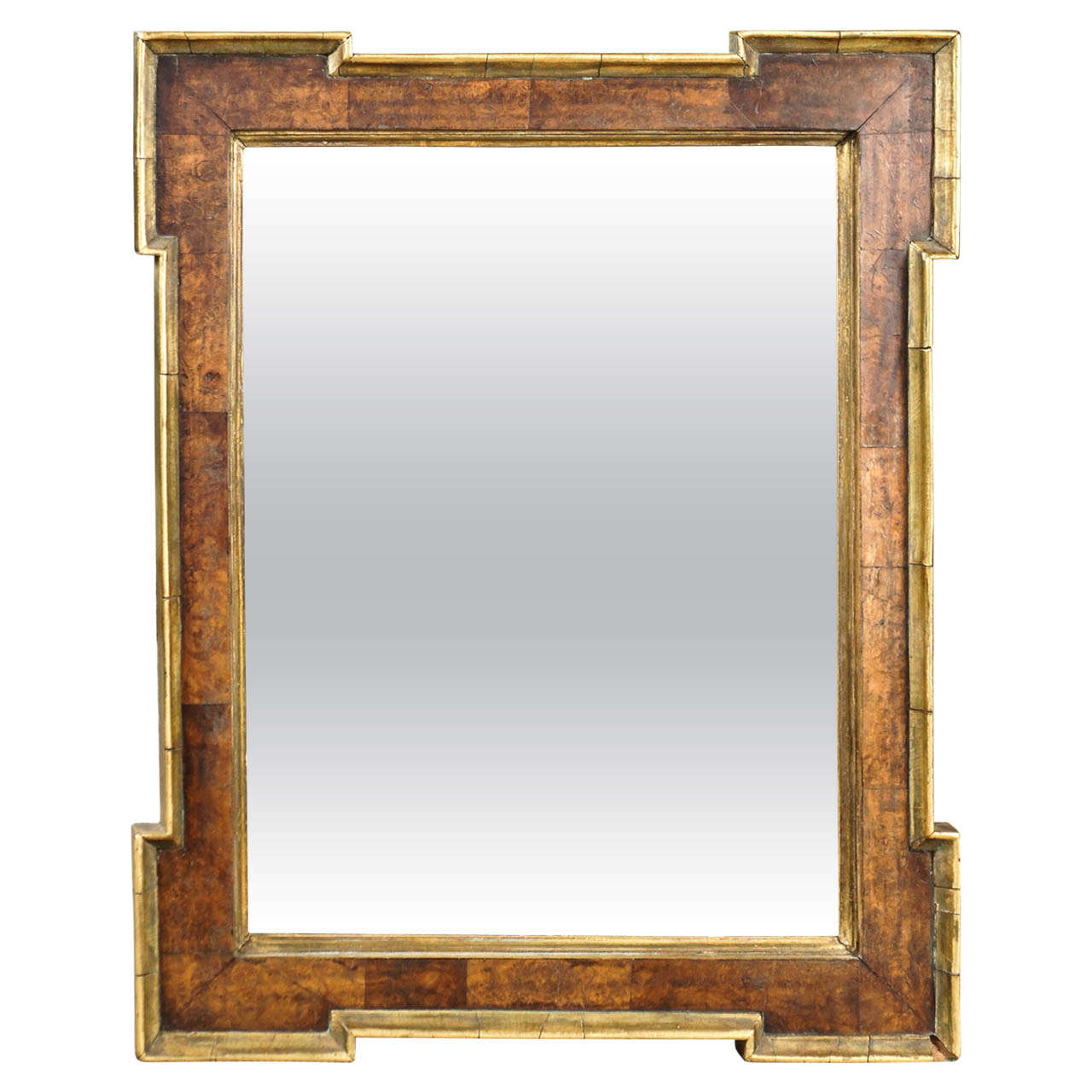 19th Century English Burl-Walnut and Parcel-Gilt Mirror For Sale