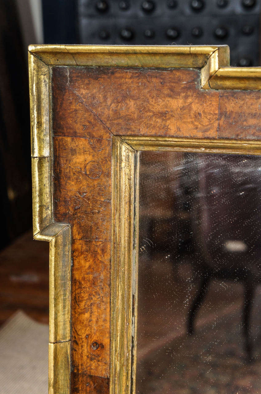 George II 19th Century English Burl-Walnut and Parcel-Gilt Mirror For Sale
