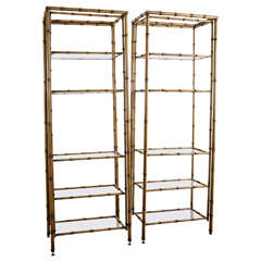 Pair of Painted Metal Faux-Bamboo Etageres