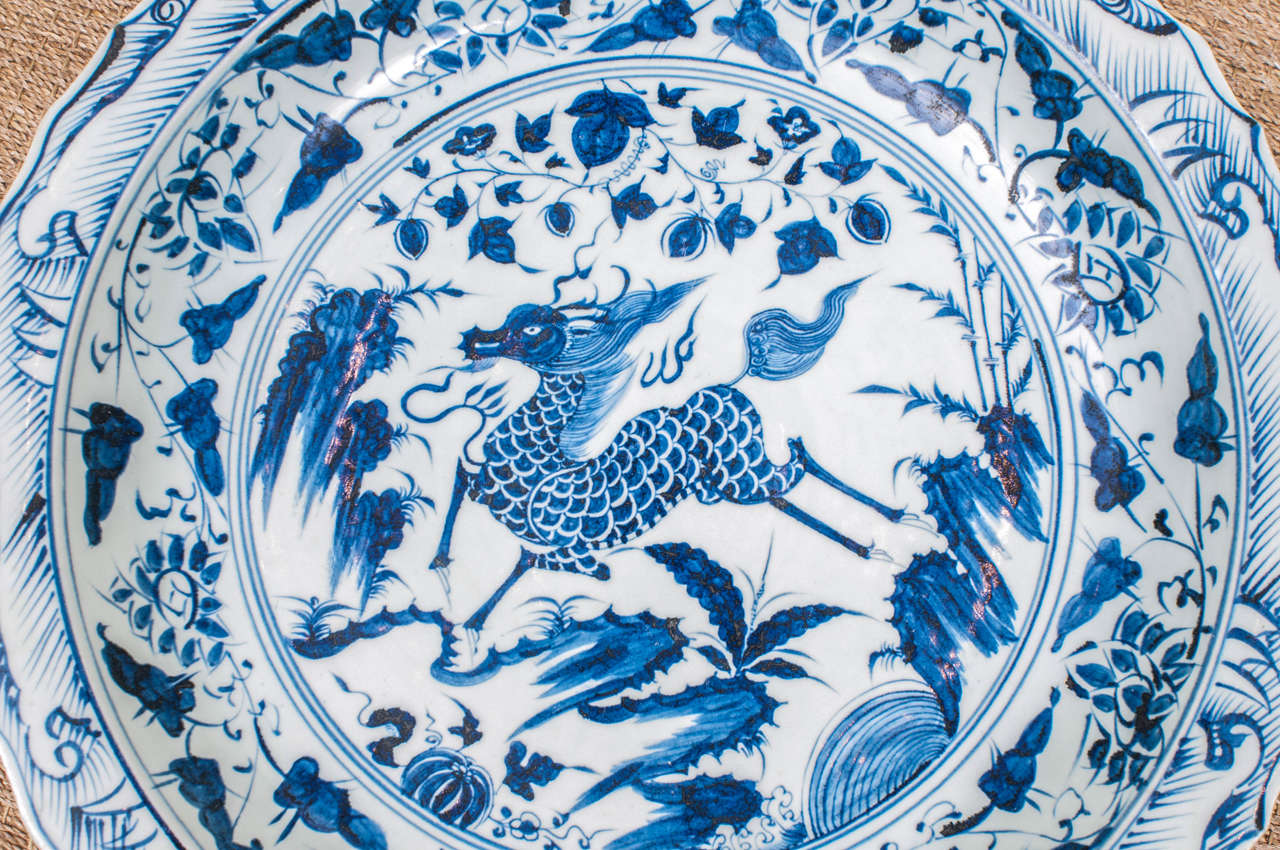 Monumental Blue and White Chinese Porcelain Charger In Excellent Condition In Washington, DC