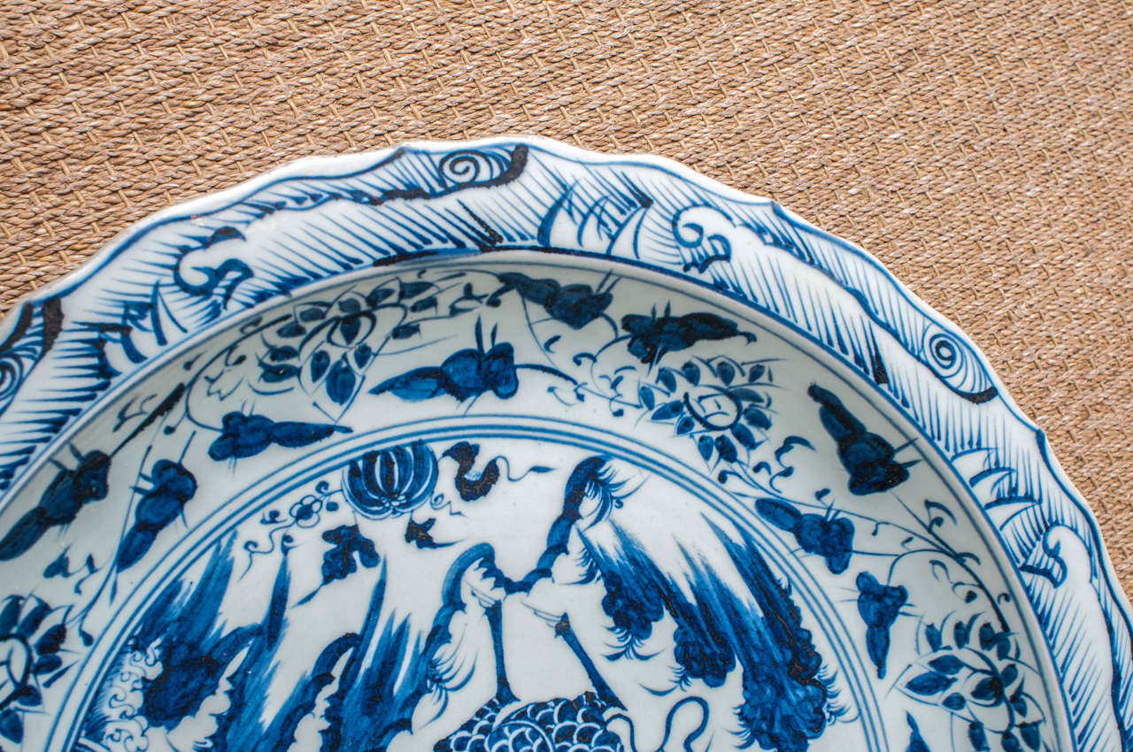 20th Century Monumental Blue and White Chinese Porcelain Charger