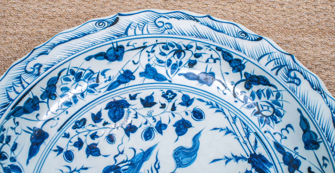 Monumental Blue and White Chinese Porcelain Charger 1