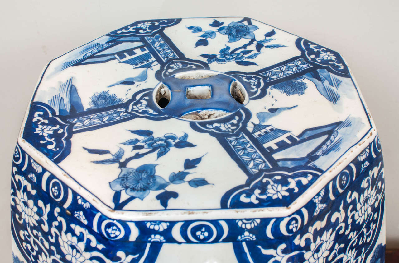 Chinese Export Pair of Blue and White Chinese Porcelain Garden Seats