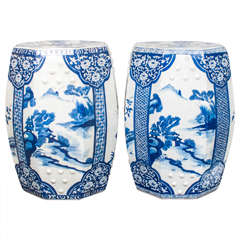 Pair of Blue and White Chinese Porcelain Garden Seats