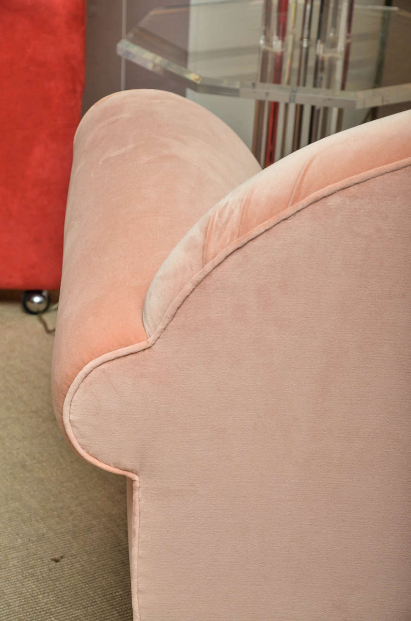 Deco Style Club Chair and Ottoman Upholstered in Apricot Velveteen 1