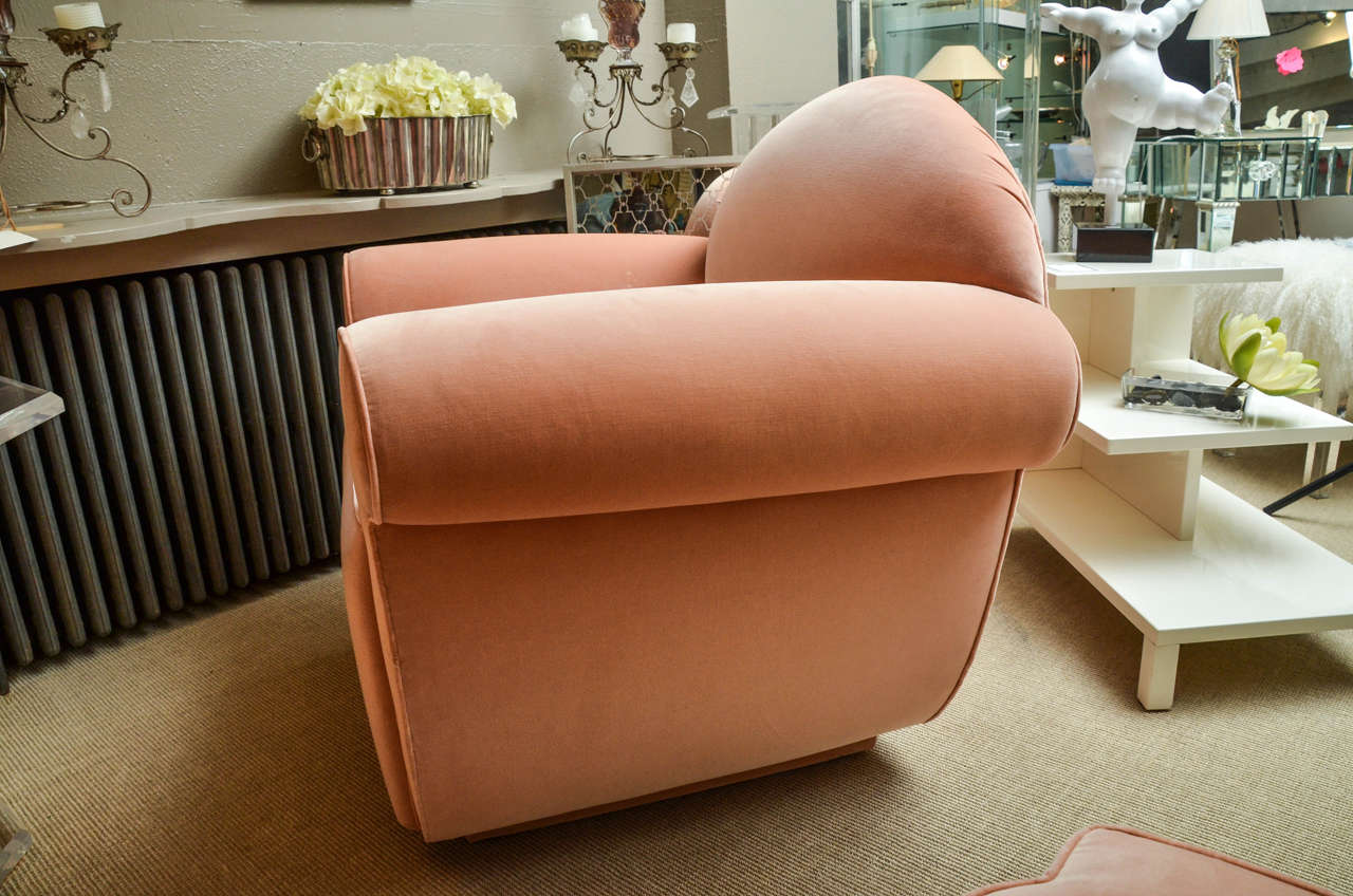 Deco Style Club Chair and Ottoman Upholstered in Apricot Velveteen 2