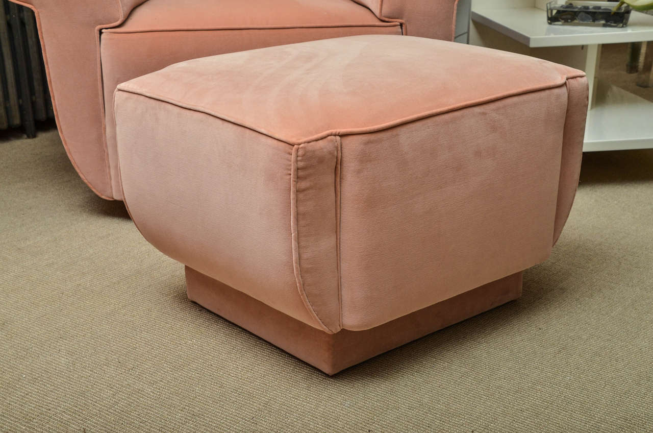 Deco Style Club Chair and Ottoman Upholstered in Apricot Velveteen 3