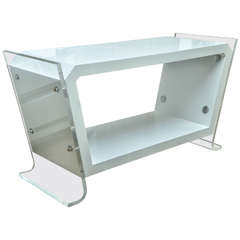 Attractive and Unusual White Lacquer Console or TV Stand with Lucite Sides