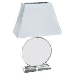 Beautiful Mid-Century Lucite Disk Lamp with Custom Shade