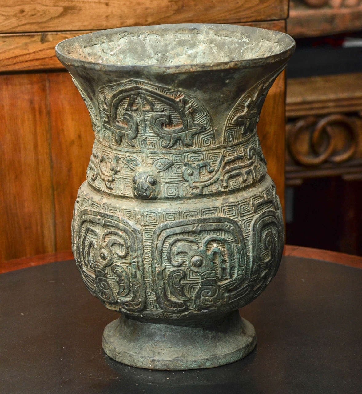 Turn of the century Thai lost wax cast bronze classically inspired urn.