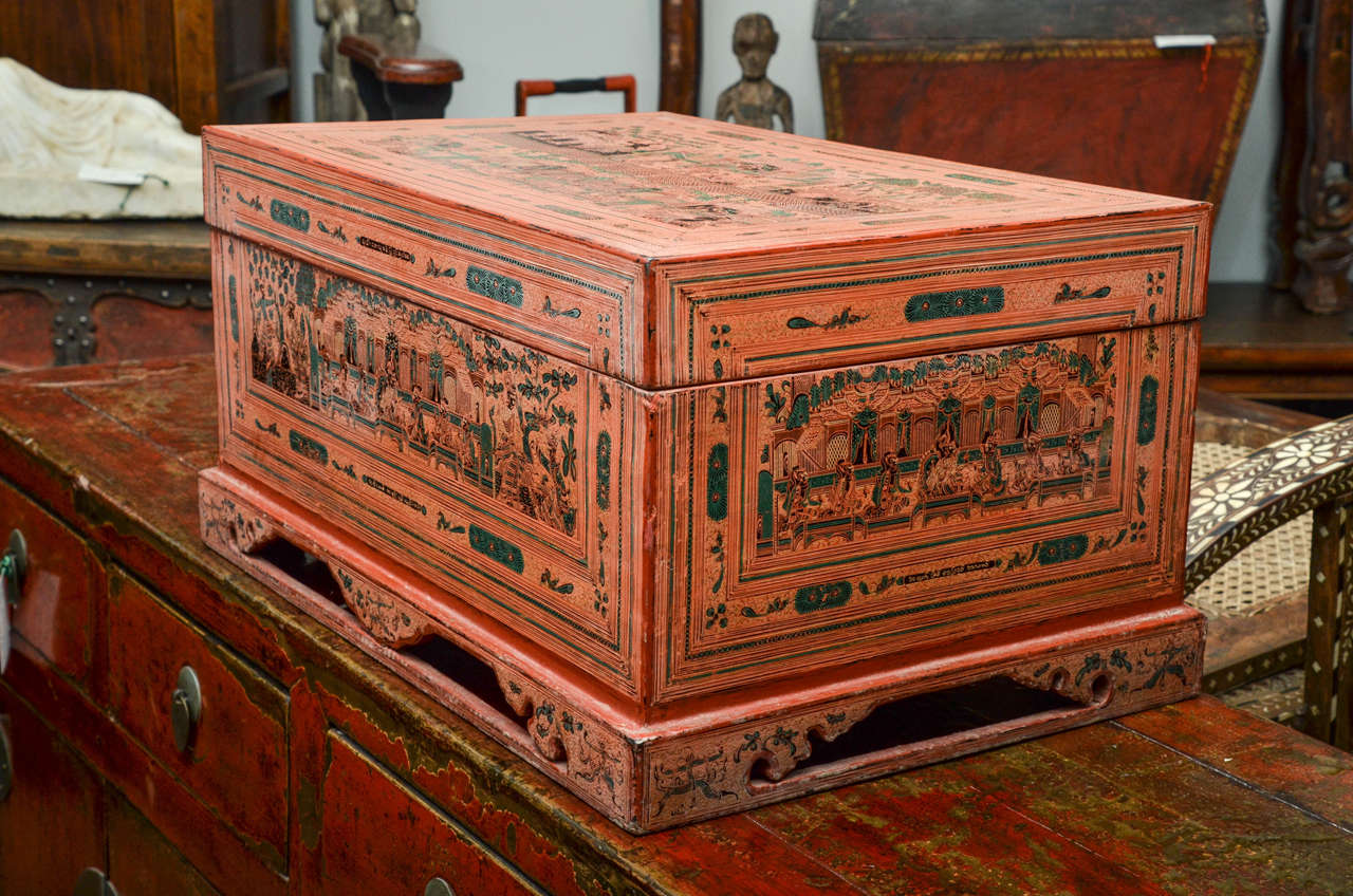 Late 19th Century Thai Lacquered Footed Document Box For Sale 1