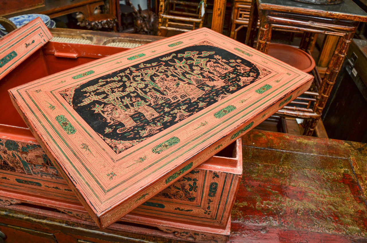 Late 19th Century Thai Lacquered Footed Document Box For Sale 5