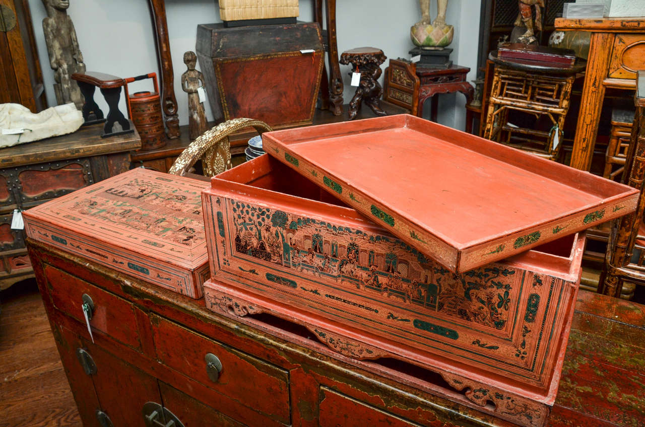 Late 19th Century Thai Lacquered Footed Document Box For Sale 6