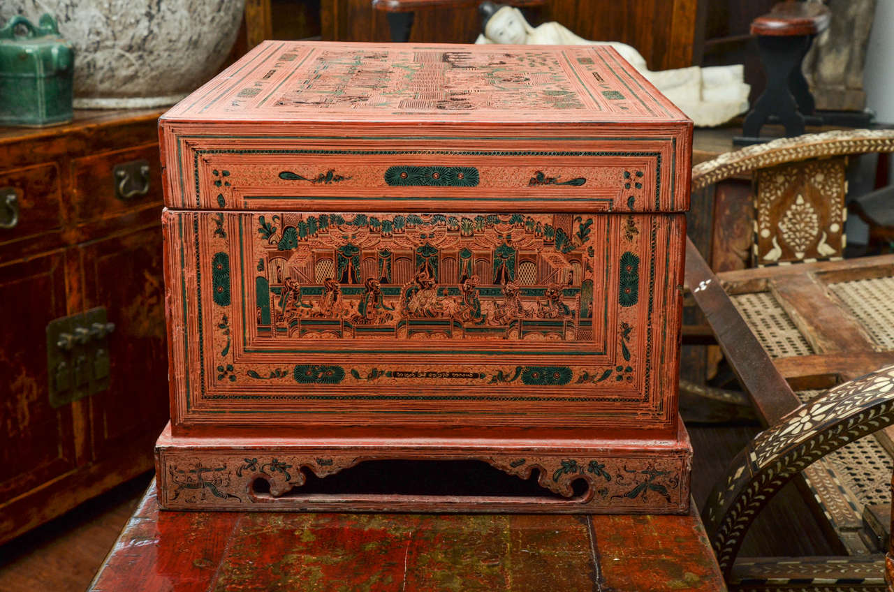 Late 19th Century Thai Lacquered Footed Document Box For Sale 7