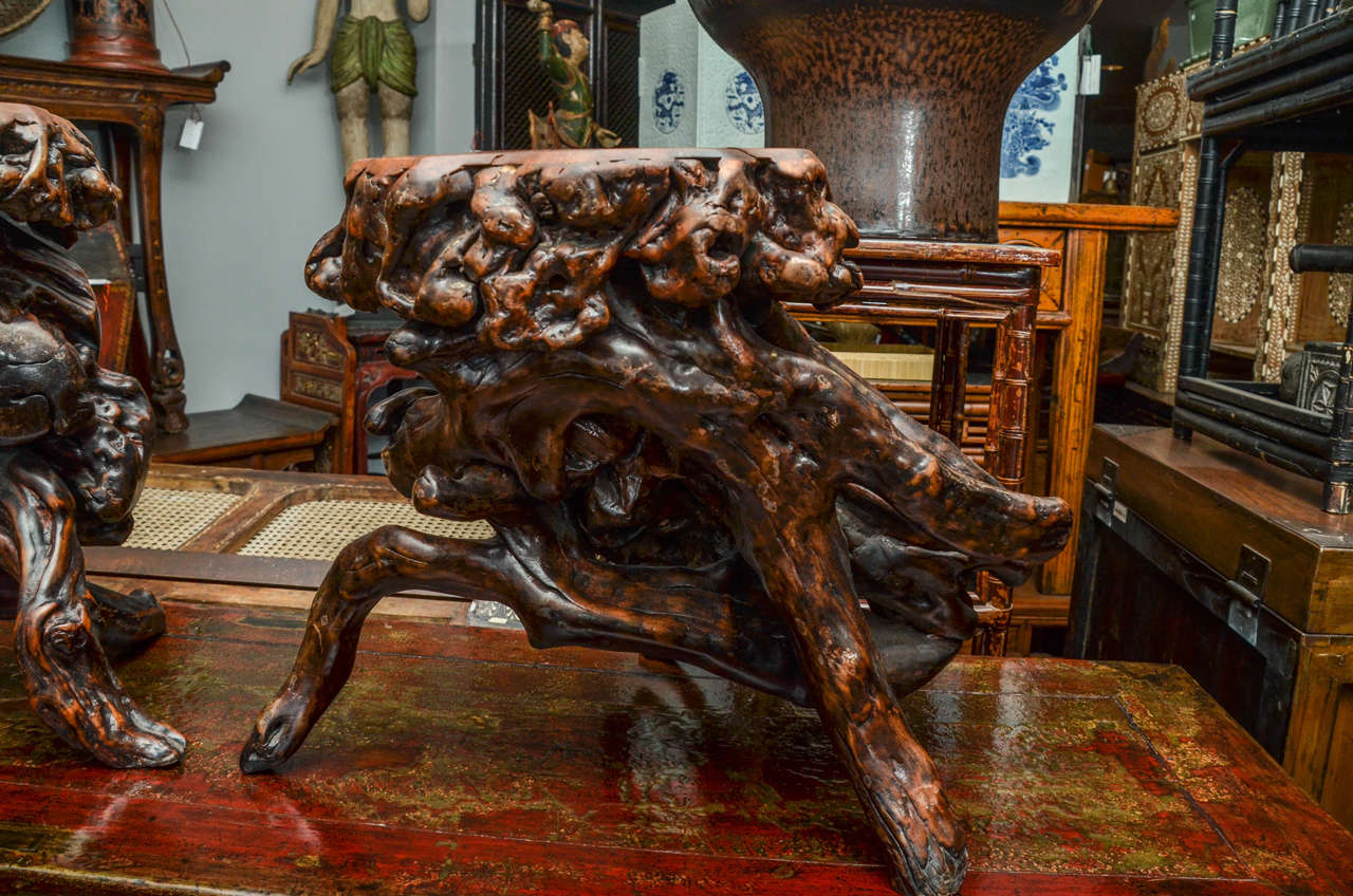 Turn of the Century Qing Dynasty Southern Elm Root Stool For Sale 2