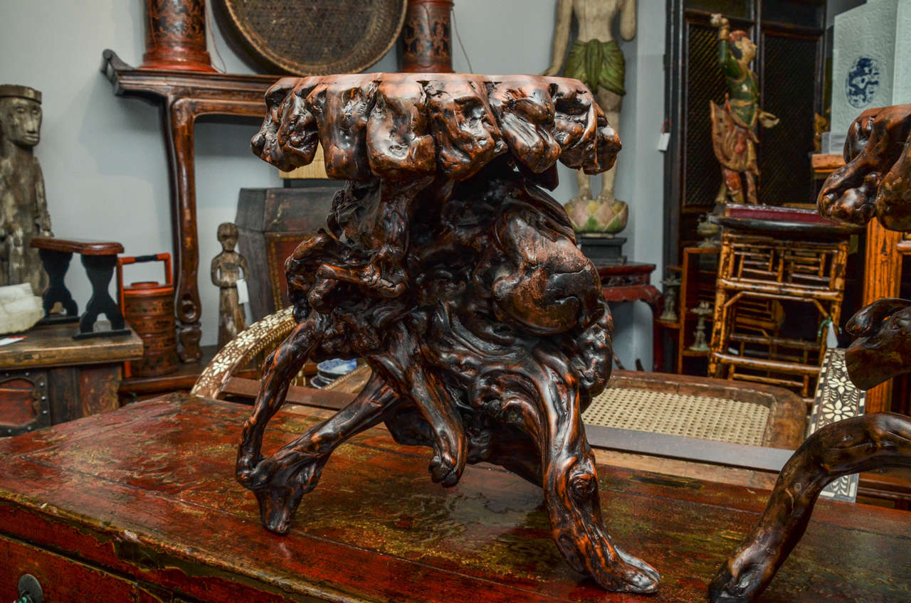 Turn of the Century Qing Dynasty Southern Elm Root Stool For Sale 3