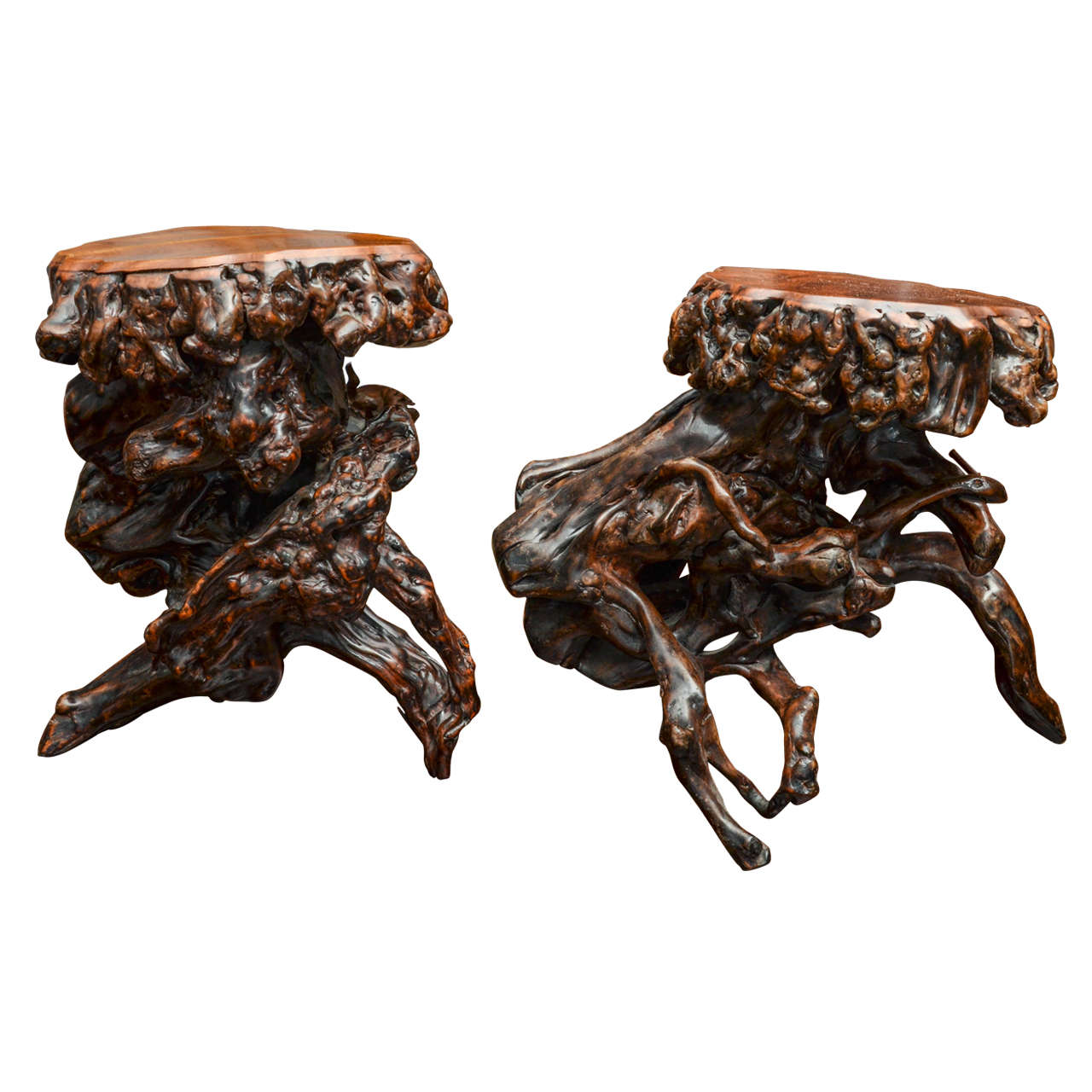 Turn of the Century Qing Dynasty Southern Elm Root Stool For Sale
