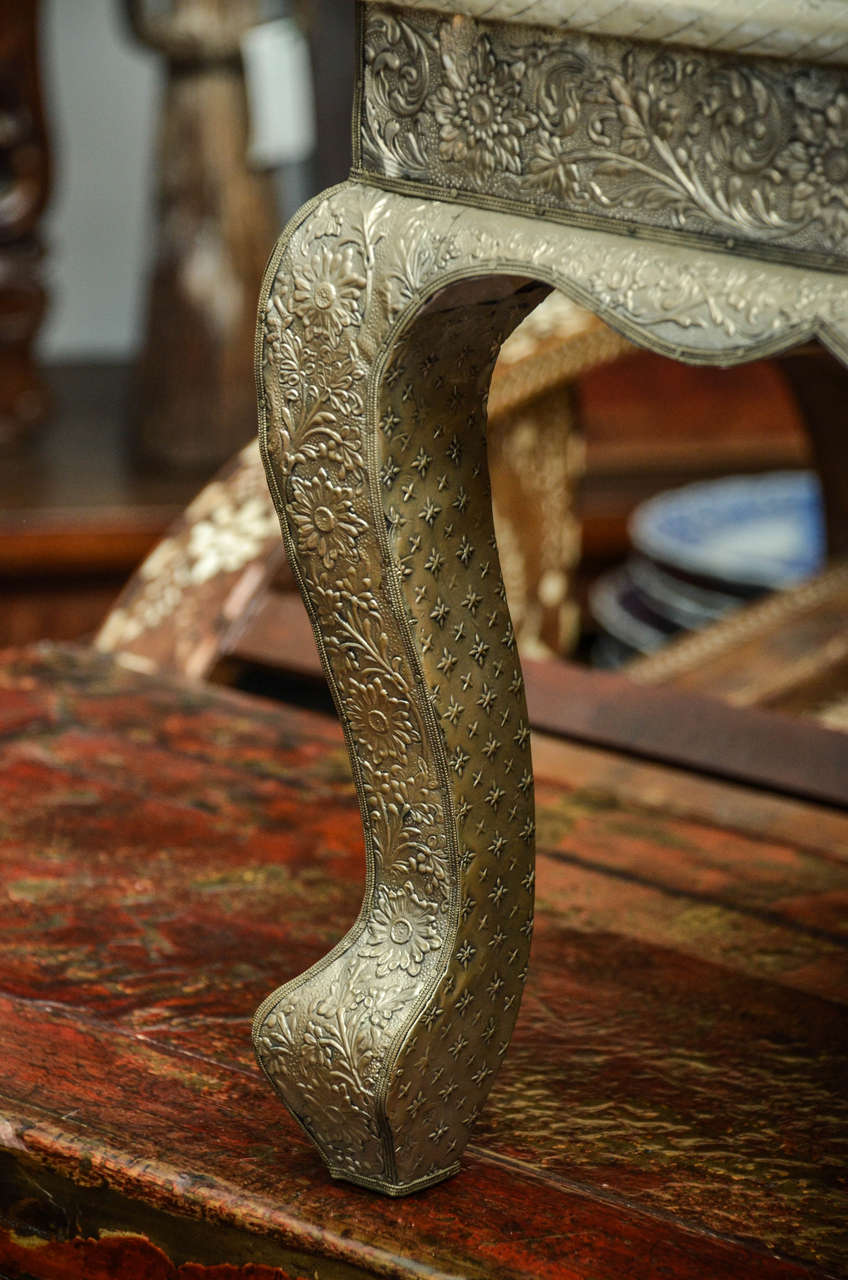 Turn of the Century Indian Hammered Silver Side Table with Queen Ann Legs 1