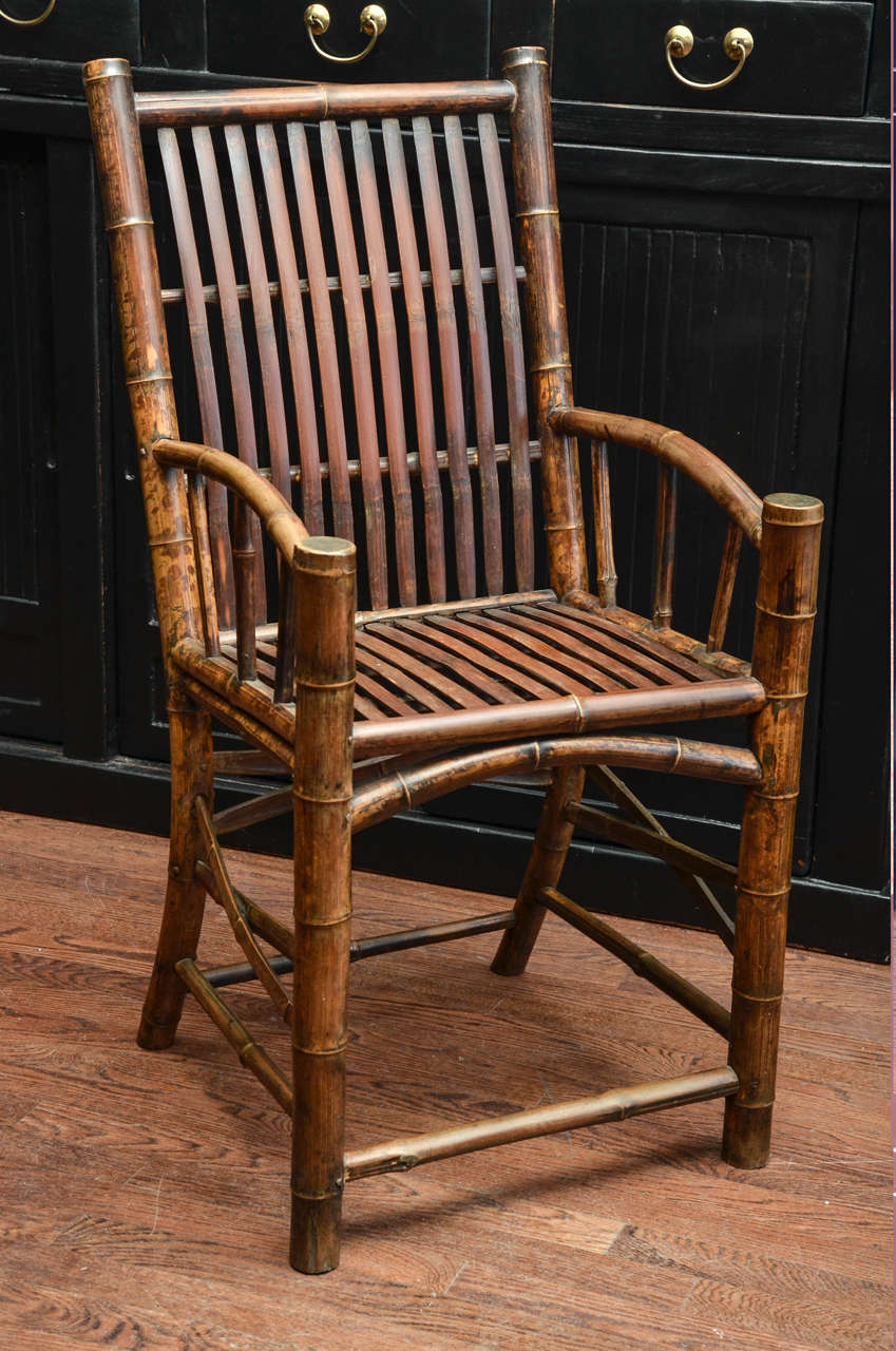 Turn of the Century Q'ing Dynasty Beijing Bamboo Open Arm Chair