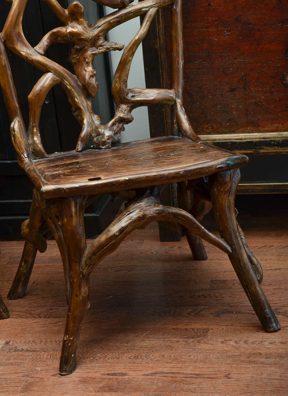 Chinese Turn of the Century Qing Dynasty Southern Elm Root Side Chair
