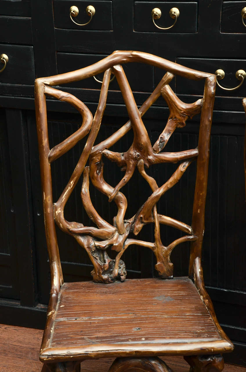 Carved Turn of the Century Qing Dynasty Southern Elm Root Side Chair