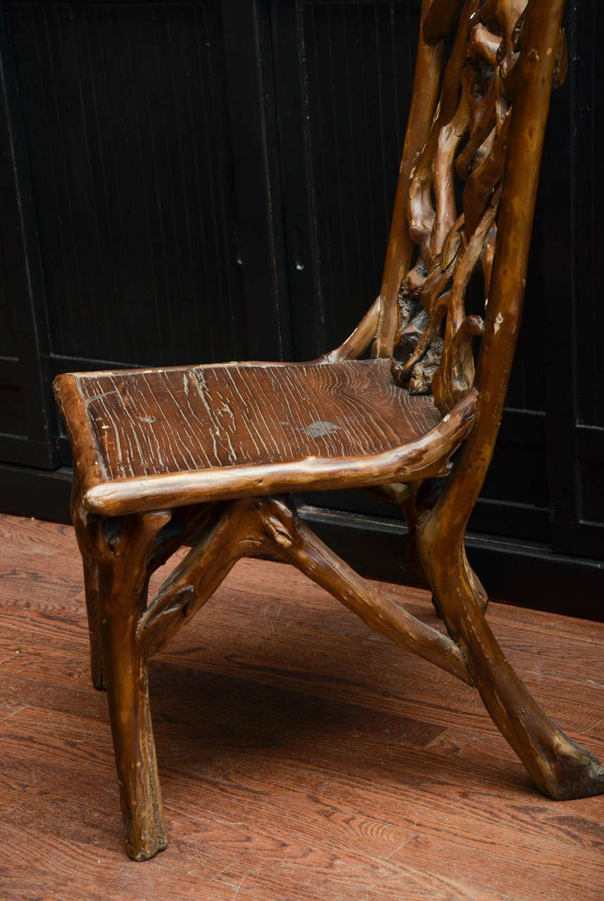 19th Century Turn of the Century Qing Dynasty Southern Elm Root Side Chair