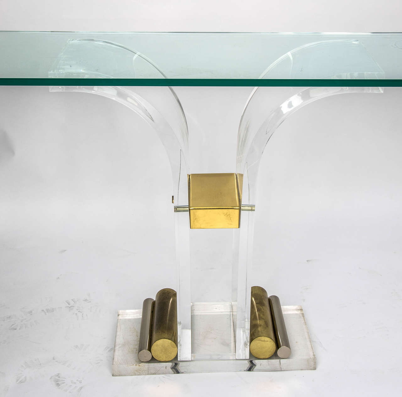 Mid-Century Modern Brass and Lucite Console Table, France, 1970s