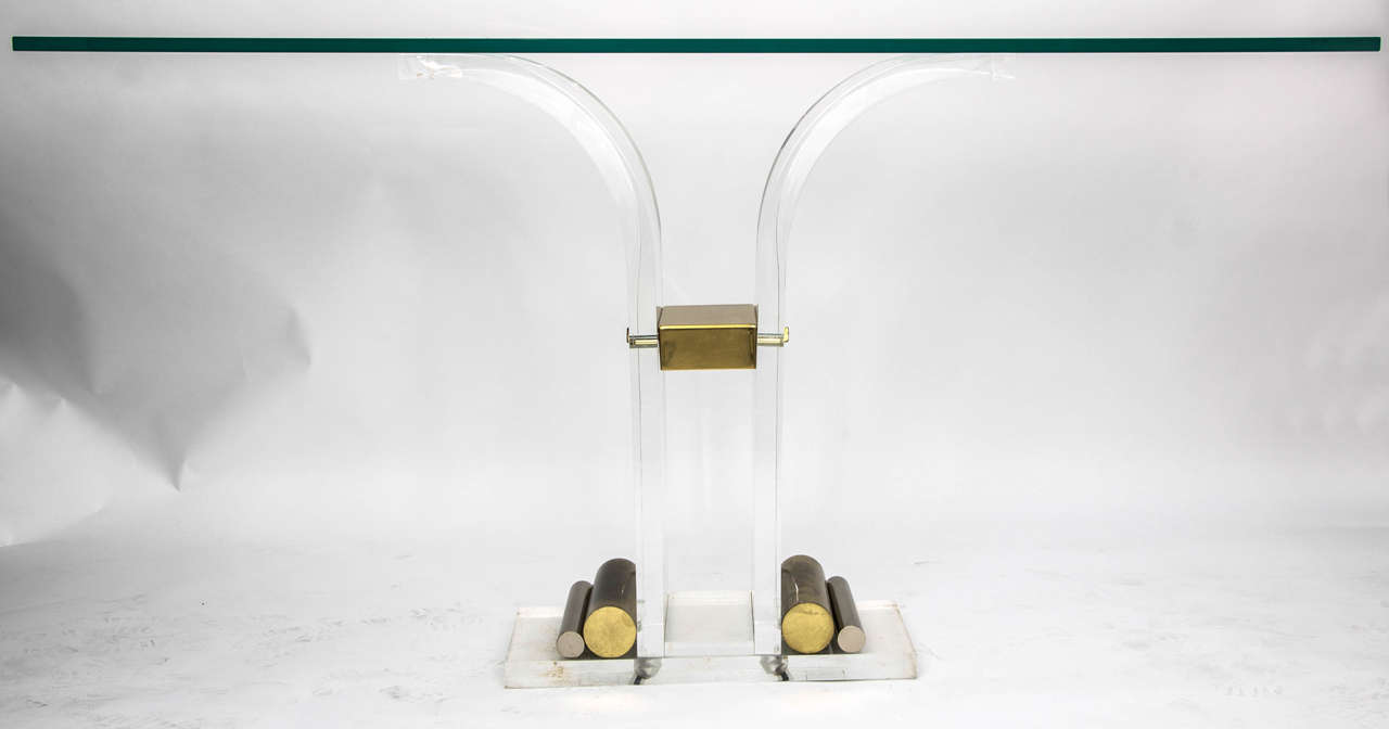 Late 20th Century Brass and Lucite Console Table, France, 1970s