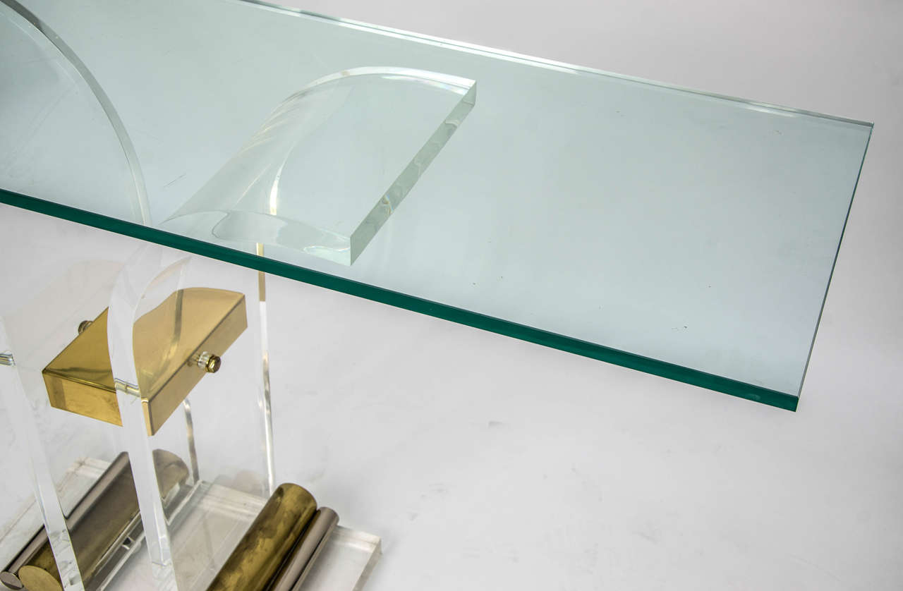 Brass and Lucite Console Table, France, 1970s 2