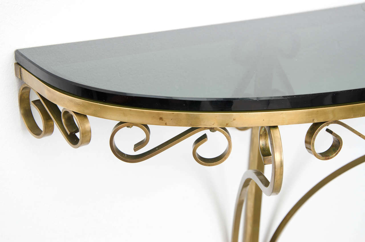 Mid-Century Modern Wall-Mounted Brass Console Table, Italy 1950s