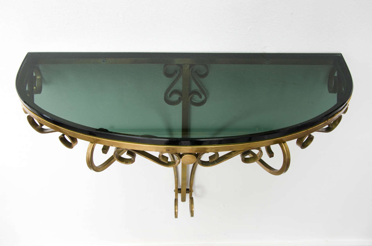 Italian Wall-Mounted Brass Console Table, Italy 1950s